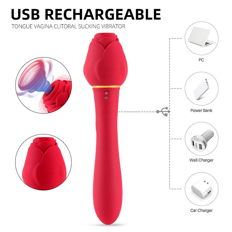 New handle rose female g-spot masturbation sucker adult sex products AV vibrator